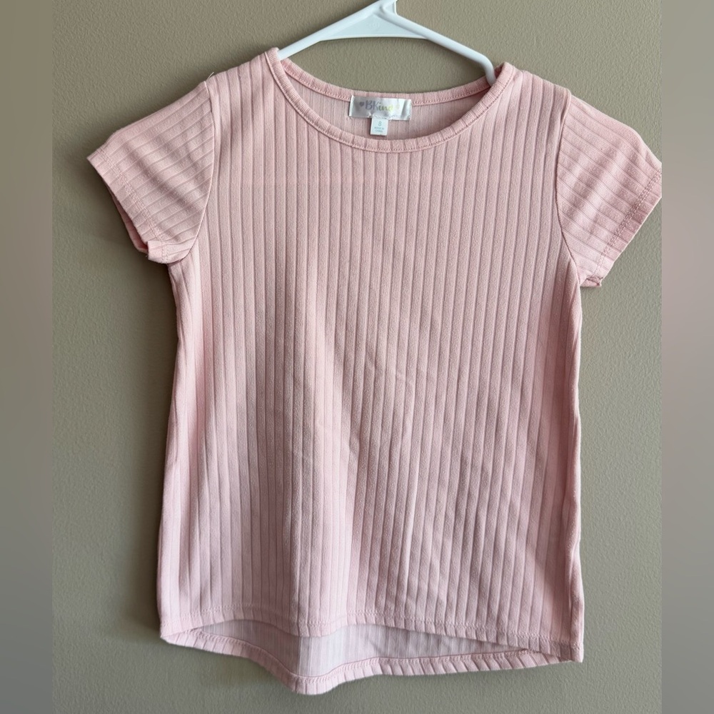BKind Light Pink Ribbed Trendy Casual School Fashion Short Sleeve Kids Tee Size8